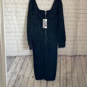 FUTURE COLLECTIVE Women’s Black Long Sleeve Denim Midi Dress size 8